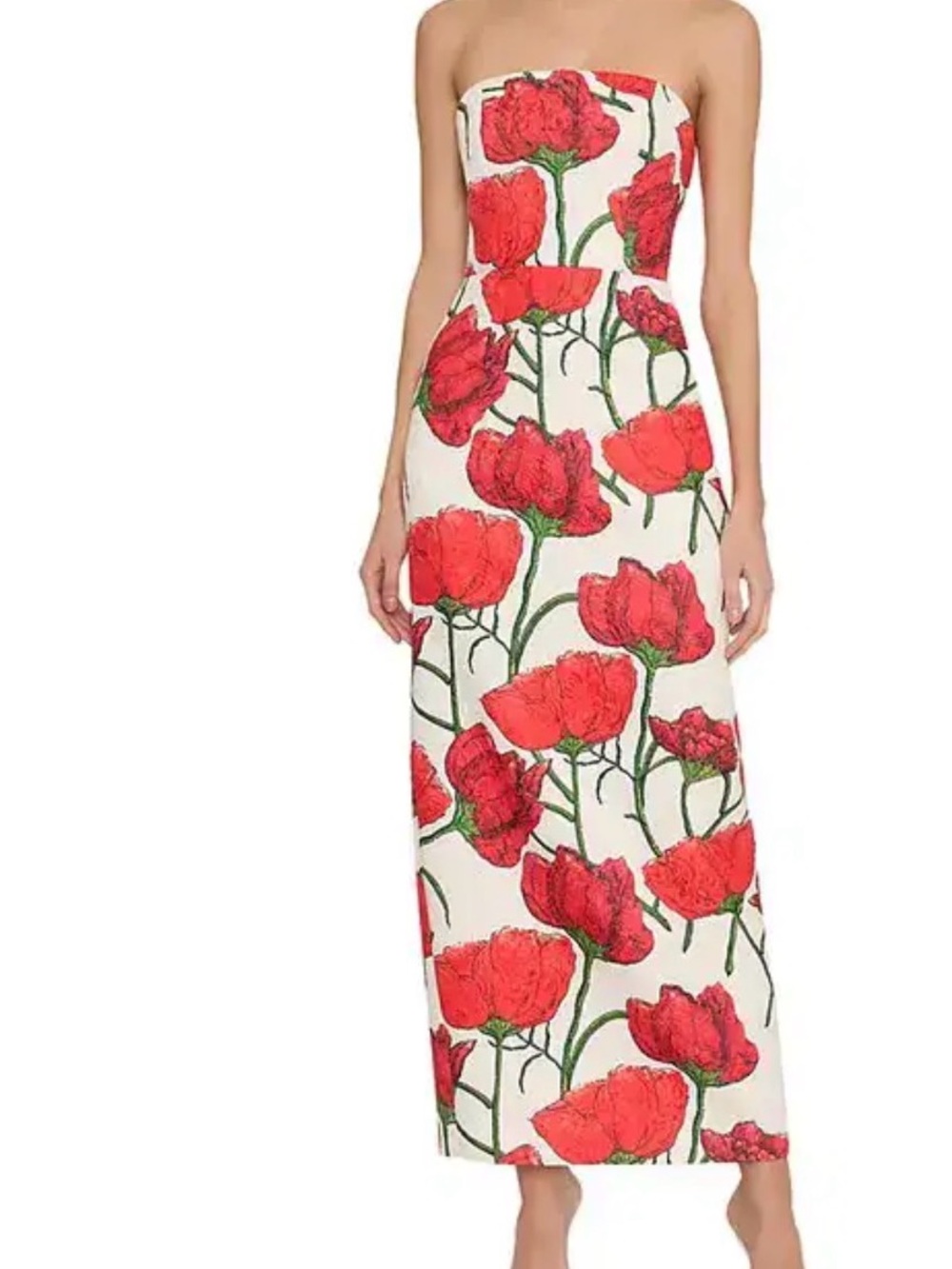Milly Orion Red Peonia Jacquard Strapless Midi Dress Size 10 NWT